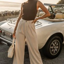 SINA Hana Ribbed Tank Top In Brown