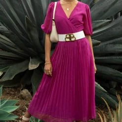 Flying Tomato Coastal Getaway Nadia Midi Dress In Magenta