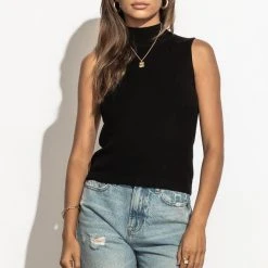 SINA Hana Ribbed Tank Top In Black