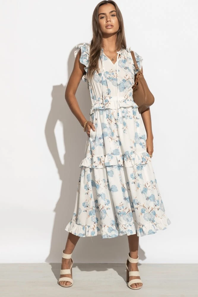 CALISTA Halle Floral Dress In Blue 5 CALISTA Halle Floral Dress In Blue