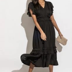 WORUI New Arrivals Willa Ruffle Dress In Black