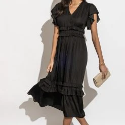 WORUI New Arrivals Willa Ruffle Dress In Black