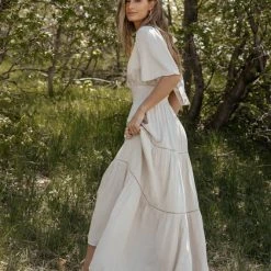 LOVE STITCH Clothing Illustrated Dresses Sariah Maxi Dress In Cream