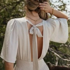 LOVE STITCH Clothing Illustrated Dresses Sariah Maxi Dress In Cream