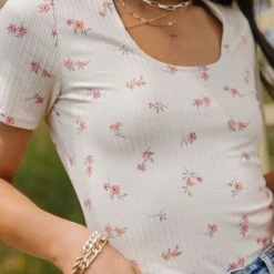 LIME N CHILI Brecken Floral Top In Beige