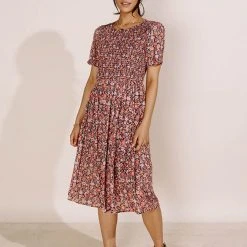 LAKE FLOWER FASHION Thandie Midi Dress In Peach New Arrivals