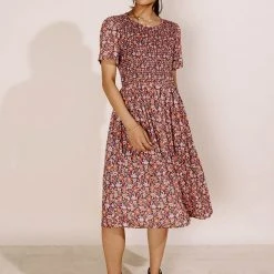 LAKE FLOWER FASHION Thandie Midi Dress In Peach New Arrivals