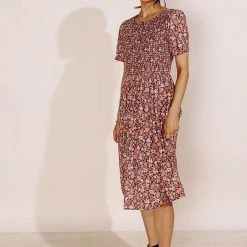 LAKE FLOWER FASHION Thandie Midi Dress In Peach New Arrivals