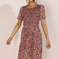 LAKE FLOWER FASHION Thandie Midi Dress In Peach New Arrivals