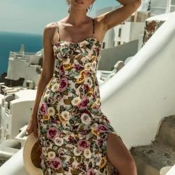 ROKOKO New Arrivals Kim Floral Midi Dress In Pink