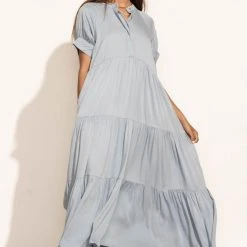 Fore Collection Amanda Tiered Dress In Blue Dresses