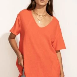 LA MIEL Lola Oversized Tee In Coral Bohme Essentials