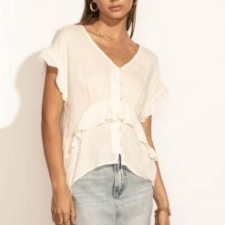 LOVE STITCH Clothing Illustrated Marcella Blouse In Ivory