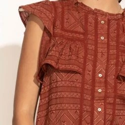 LOVE STITCH Clothing Illustrated Sue Button Down Blouse In Brick New Arrivals