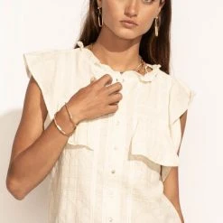 LOVE STITCH Clothing Illustrated Sue Button Down Blouse In Cream