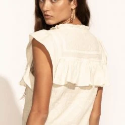 LOVE STITCH Clothing Illustrated Sue Button Down Blouse In Cream