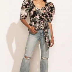 CLOTHING COMPANY Bohme In Bloom Cassia Wrap Blouse In Black