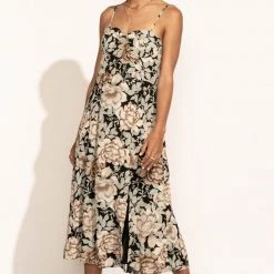 ROKOKO Kim Floral Midi Dress In Black New Arrivals
