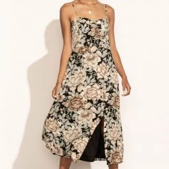 ROKOKO Kim Floral Midi Dress In Black New Arrivals