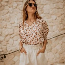 WELLMADE INC Blaise Floral Top Tops