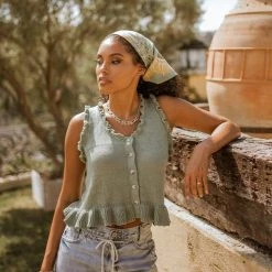 VERY J Tops Emery Tank Top In Sage