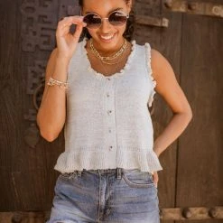 VERY J Emery Tank Top In Oatmeal Tops