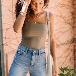 SINA Charlotte Bodysuit In Sage Tops