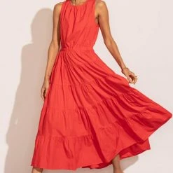 &MERCI New Arrivals Carlotta Tiered Maxi Dress In Tomato Red