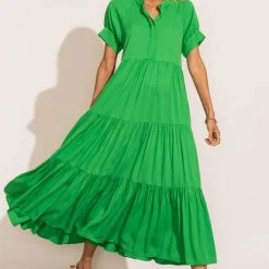 Fore Collection Amanda Tiered Dress In Kelly Green