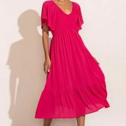 LAKE FLOWER FASHION Polly Midi Dress In Hot Pink