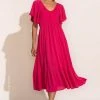 LAKE FLOWER FASHION Polly Midi Dress In Hot Pink