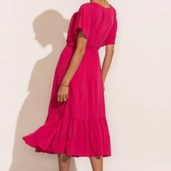 LAKE FLOWER FASHION Polly Midi Dress In Hot Pink