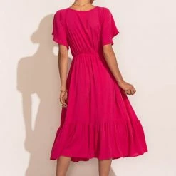 LAKE FLOWER FASHION Polly Midi Dress In Hot Pink