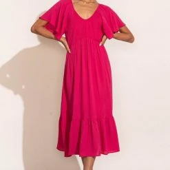 LAKE FLOWER FASHION Polly Midi Dress In Hot Pink