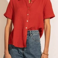 FUN 2 FUN Piper Button Down Top In Fuego