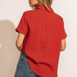 FUN 2 FUN Piper Button Down Top In Fuego