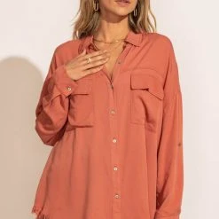LIME N CHILI Chanel Button Down Top In Salmon