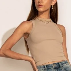 DYNAMIC FASHION Tops Mollie Ribbed Tank In Tan