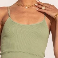 DYNAMIC FASHION Talah Ribbed Tank Top In Sage