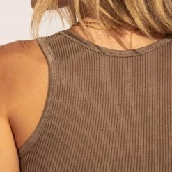 DYNAMIC FASHION Bohme Essentials Sara Ribbed Tank In Tan