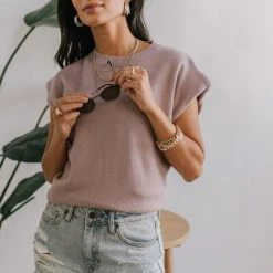 SINA Sweaters Geena Shoulder Pad Sweater In Camel