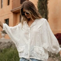 LOVE STITCH Clothing Illustrated Bray Embroidered Blouse