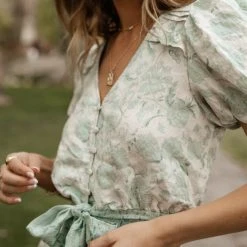 BLU PEPPER Bohme In Bloom Sawyer Top In Mint - FINAL SALE