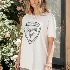 SWEET CLAIRE Beverly Hills Graphic Tee In Cream