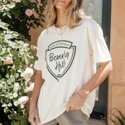 SWEET CLAIRE Beverly Hills Graphic Tee In Cream