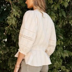 SEE AND BE SEEN Brinna Peplum Top In Oatmeal New Arrivals