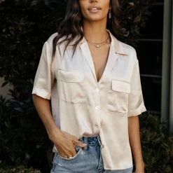 WORUI Tops Trudy Button Up Top In Nude 11 WORUI Tops Trudy Button Up Top In Nude