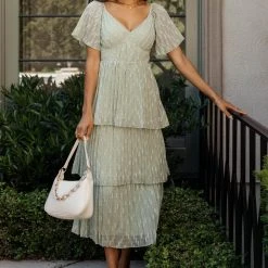 WELLMADE INC Hallie Midi Dress In Sage