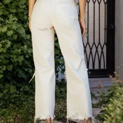 Plastic New Arrivals Vervet Charlie Distressed Denim In Ivory