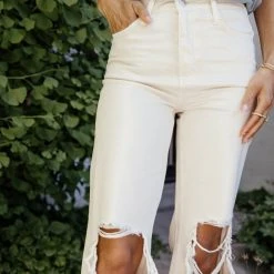 Plastic New Arrivals Vervet Charlie Distressed Denim In Ivory